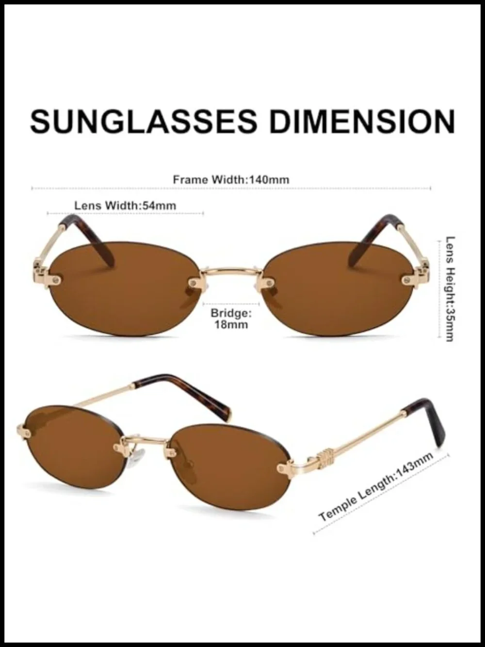 Retro Oval Rimless Sunglasses with UV400 Protection, Gold Metal Frame, Unisex